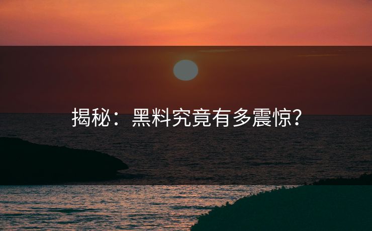 揭秘：黑料究竟有多震惊？